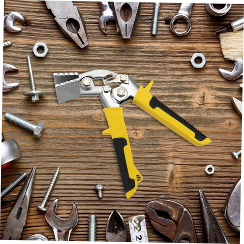 Ergonomic Hand Seamer Tool For Ductwork And Metal Panels With Non Slip Handles on wood surface with metal tools and screws