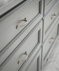 10 Pack Satin Nickel Cabinet Handles With 3 Inch Center To Center Holes Half Round Spoon Foot Casual Drawer Pulls installed on cabinets