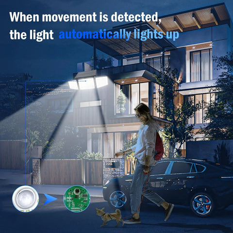 daphino 3-head outdoor solar light with motion sensor, 2500LM, 270° wide-angle, IP65 waterproof security lighting