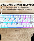 Compact 60 Percent White Mechanical Keyboard With Snappy Gateron Red Switches And Hot Swap Slots Offers Dope RGB Glow And Thick Dampening Foam Inside A Legit Anodized Aluminum Build on wooden desk.