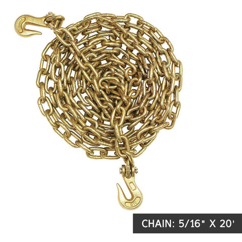 Heavy Duty Chain And Binder Kit For Trucks And Flatbeds With 20 Ft Grade 70 Chains And Load Binders, coil of yellow zinc chain