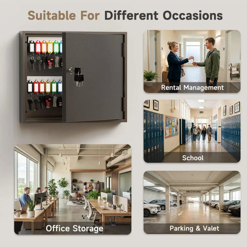 60 Key Lock Box With Anti Pry Recessed Door in office, rental, school, and garage setups for secure key management.