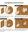 Installation instructions for Top Shelf Polished Nickel Butterfly Hinges With Removable Pin for cabinet doors.