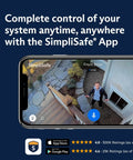 6 Piece Wireless Home Security System with Outdoor Camera app interface showing live feed on smartphone, front door view.
