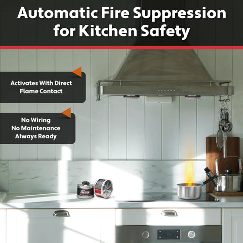 Installed Automatic Fire Suppressor For Residential Kitchens, Direct Flame Activated, Easy To Install Grease Fire Safety System