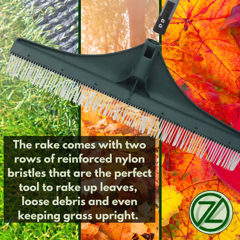 Extra Long Turf Rake For Artificial Grass Built Tough Heavy Duty Astro Turf Bristle Brush For Leaves Removal shown with nylon bristles