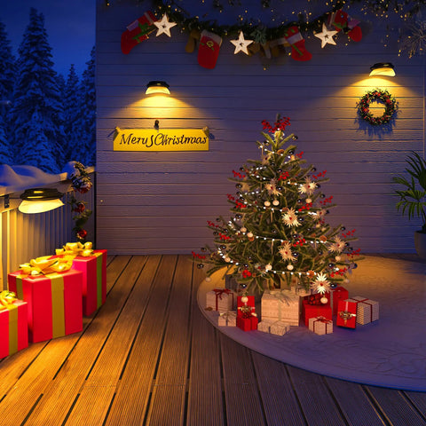Christmas scene with solar fence lights waterproof outdoor gutter lights with two installation methods for deck garden porch