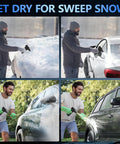Man using a powerful compressed air duster electric blower with 3 speed settings and fast charging for cleaning cars.