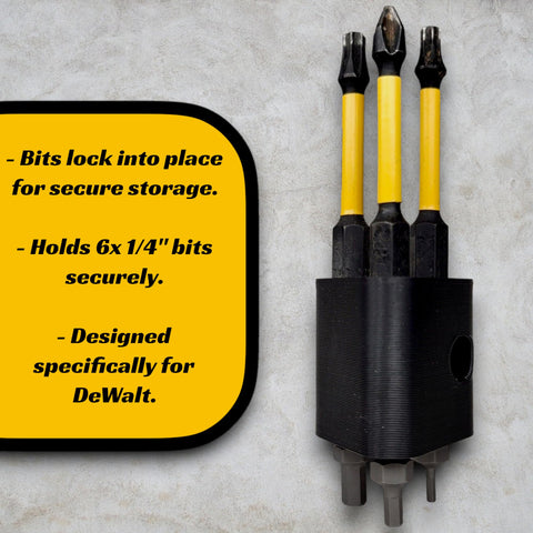 Six Bit Drill Bit Holder For Cordless Drills And Impact Drivers, Attaches To Factory Mount, Keeps Bits Right At Hand