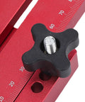Close-up of Precision Jig Guide For Table Saw Band Saw And Router Table with secure lock and measurement markings