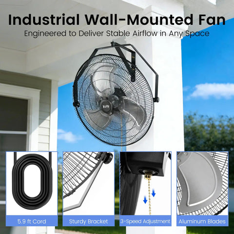 18 Inch High Velocity Oscillating Wall Mount Fan With 360 Degree Tilt And Three Speed Settings Heavy Duty Metal Industrial Fan for outdoors