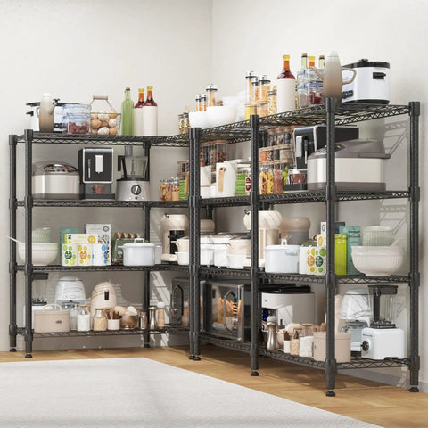 Rock Solid Four Tier Wire Shelving Unit, Heavy Duty Adjustable Metal Storage Rack For Garage Pantry And Kitchen, Powder Coated Utility Organizer, 14 By 60 By 60 Inches, Durable Black Finish