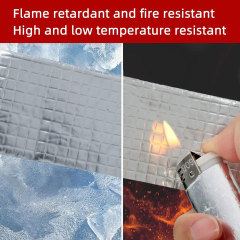 Aluminum Foil Butyl Tape Waterproof Silver Tape For Roof Leak Repair RV Window Glass Silicone EPDM Patching And Pipe Sealing shown resisting fire and ice