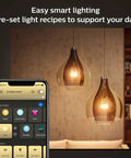 Smart Light Starter Kit With Bridge And Four 75W A19 LED White Ambiance Bulbs, App Controlled Home Lighting, pendant lights scene