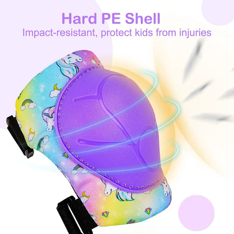 Super Comfy Kids Protective Gear Set knee pad with hard PE shell and unicorn design for ages 3 to 8 girls
