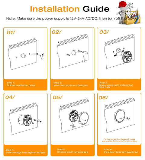 Installation guide for Six Pack Outdoor Low Voltage LED Deck Lights With Three Color Temperatures 2700K 3500K 5000K