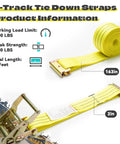 Heavy Duty E Track Ratchet Straps 8 Pack Tie Down Cargo Slings 2X15 Feet Yellow 4400 Lbs Breaking Strength with specifications.