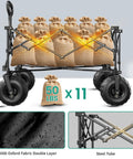Heavy Duty Beach Wagon With 9 Inch Balloon Wheels, 550 Lb Capacity, Foldable Beach Cart loaded with sacks