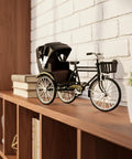 Vintage Metal Tricycle Model With Heavy Duty Aluminum Alloy Build And Old School Three Wheel Rickshaw Design displayed on shelf