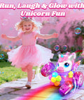 Child playing with Glowing Crystal Wing Unicorn RC Car For Girls Pink Remote Control Stunt Car With 360 Degree Rotation