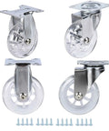 Transparent 3 Inch Caster Wheels Set Of 4 With Beefed Up Heavy Duty Steel Plate And Clear PU Tread, 2 Fixed And 2 Swivel Casters
