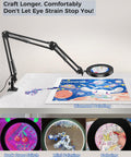 Magnifying Glass Desk Lamp With Three Section Swing Arm And Big Clamp 10X Wide Desk Magnifier Light for crafting and close work.