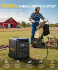 Beefy 6144Wh Portable Power Station Paired With Two 200W Foldable Solar Panels in outdoor setting by man using pro tools.