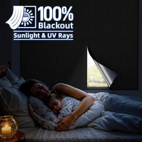 Portable No Drill Blackout Window Cover With Strong Magnets For Bedroom And RV 45x58 Inches Light Blocking Curtain with sleeping family