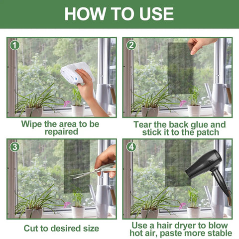 Steps to use Extra Wide 12x12 Window Screen Patch Kit 6-Piece Black Fiberglass Mesh Tape With Strong Adhesive For Repairing
