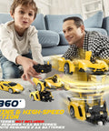 Father and son playing with Transforming Remote Control Car For Kids With Two Point Four GHz, Fast Response RC Car With 50 Meter Range.