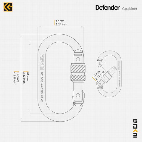 Beefy Locking Screwgate Carabiner 25kN Heavy Duty For Climbing Rappelling CE Certified Carbon Steel Midnight Black Size 4.21 x 2.24 Inch diagram