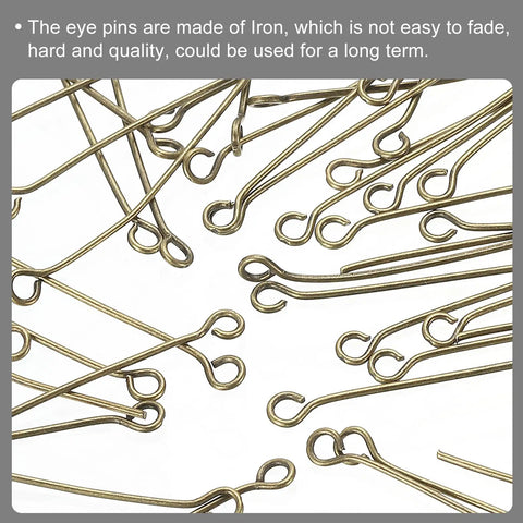 Bronze Tone Iron Eye Pins 50mm 21 Gauge 0.7mm For Jewelry Making Findings Diy Craft Necklaces Bracelets Earrings Head Pins 200 Pcs close-up
