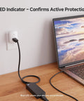 1350 Joules Single Outlet Surge Protector For TV PC Xbox PS5 Refrigerator And More 15A 1875W Wall Surge Protector shown in use