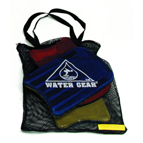 Large Mesh Tote Bag With Zipper For Swim Gear, Balls And Aqua Equipment holding colorful sports gear.