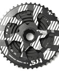 TRS Plus 11-Speed Mountain Bike Cassette 9-46T Black for MTB and E-MTB, top view of beefy yet lightweight design