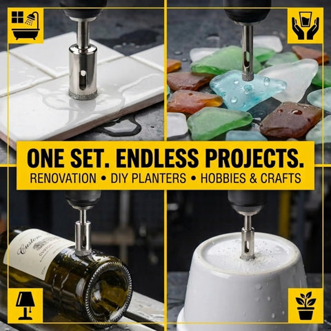 Diamond Drill Bit Set For Glass Tile And Porcelain Five Piece Kit From Three Sixteenths Inch To One Half Inch Pro Grade