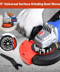 Surface Grinding Dust Shroud For Angle Grinder Universal 4.5/5 Inch With 5 Inch Diamond Cup Wheel, shown in use on concrete
