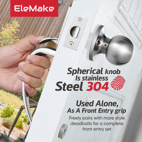 Person holding Lower Half Front Entry Handleset With Knob 304 Stainless Steel Silver Exterior Electronic Lock Keyless Front Door Handle
