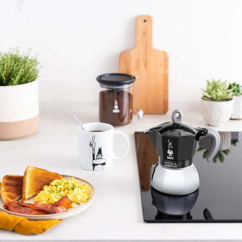 Induction Moka Pot That Just Works On Any Hob 4 Cup Espresso Maker 5.7 Oz Black Aluminum Upper With Stainless Steel Boiler Easy Brews