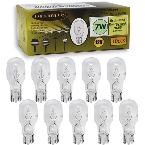 12 Volt 7 Watt T5 Landscape Light Bulbs Pack Of 10 Clear Wedge Base Low Voltage Outdoor Lighting with packaging