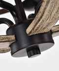 Close-up of Matte Black Metal Open Cage 4 Light Semi Flush Mount With Dope Wood Grain Finish In Brown Indoor Ceiling Light Fixture