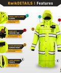 Torrent Trench High Visibility Rain Gear 2 Pack Class 3 ANSI OSHA Reflective Weatherproof Hi Vis Jacket Yellow Medium features