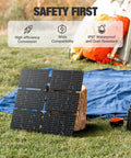 Solar Generator On The Go With 40W Panel Included 230Wh Portable Power Station for outdoor camping with tarp in background.