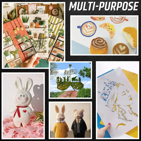 Collage showcasing projects made with the Ultimate 16 Piece Exacto Knife Set With Magnetic Storage Case For Crafting And Hobby Projects.