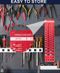 Thread Checker Kit For Bolts And Nuts With 42 Size Gauge hanging on workshop pegboard, close-up view