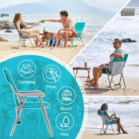 Grab And Go Lightweight Folding Beach Chair For Adults With Shoulder Straps And High Back For All Day Comfort Cyan on beach