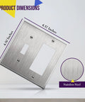 Heavy Duty 2 Gang Toggle Light Switch Decorator Metal Wall Plate 4.50 By 4.57 Inches 430 Stainless Steel Corrosion Resistant UL Listed Silver Finish Built To Last Tough As Nails front view