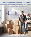 Straight Up Wall Mount Bubble Wrap Dispenser And Rock Solid Foam Roll Holder For Pro Level Packing Stations in a spacious work area.