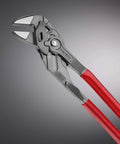 Heavy Duty 10 Inch Pliers Wrench With Adjustable Smooth Jaws showcasing chrome vanadium steel jaws and red handle for reliable grip.