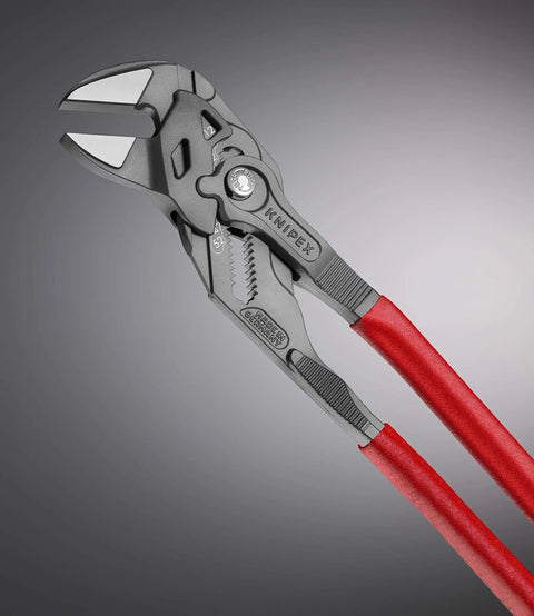 Heavy Duty 10 Inch Pliers Wrench With Adjustable Smooth Jaws showcasing chrome vanadium steel jaws and red handle for reliable grip.